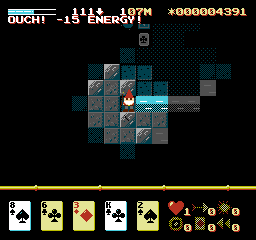 A falling rock hits the miner: minus 15 energy