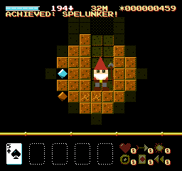 The Spelunker award at 32 meters, with a gem beside the tunnel