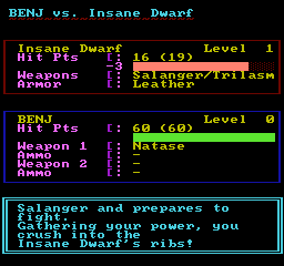 Text combat against an Insane Dwarf