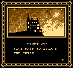 A mansion on a hill against a night sky. NIGHT ONE. FIVE DAYS TO ESCAPE THE CURSE.