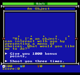 A text window: an object offers a menu of choices
